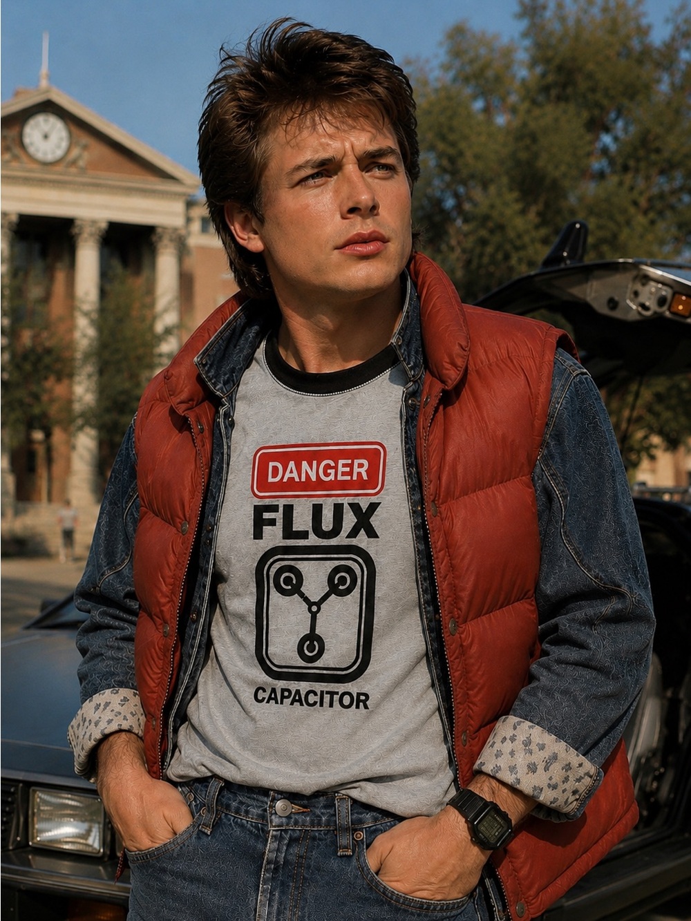 New Era Back to the Future Flux Capacitor Baseball Tee Shirt Gray Black L.